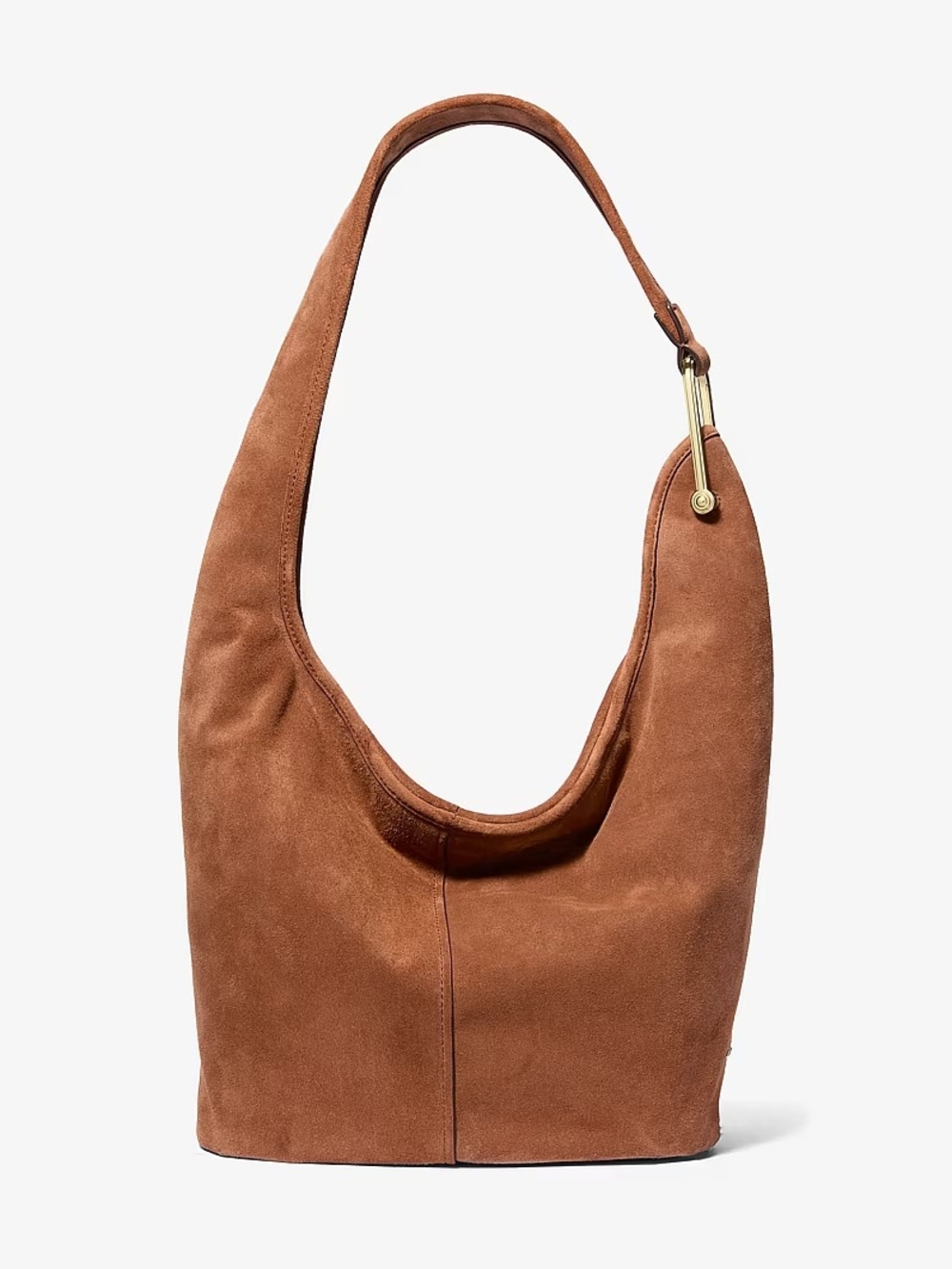 Michael Kors Sonny Medium Hobo Shoulder Bag Brown Suede Leather Gold MSRP $358